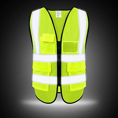 5 Pockets High Visibility Reflective Safety Vest,Zipper Front, Meets ANSI/ISEA Standards - color: Yellow-mesh, size: XX-Large