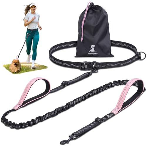 SparklyPets - Hands Free Dog Leash with Reflective Stitches - Waist Leash for Dog Walking, Hiking, Training, Jogging, Canicross, Running - for Small Dogs - color: Pink, size: 1 dog S
