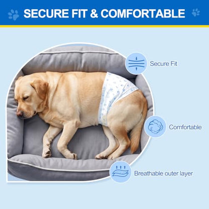 Wowflash 100 Count Male Dog Diapers Disposable, Leakproof Dog Wraps with Wetness Indicator, Breathable Quick-Dry, Secure Fit Doggy Belly Bands for Incontinence, Marking & House Training, Large - size: Large