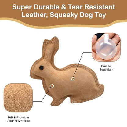 SPOT Dura-Fused Leather Rabbit Dog Toy – Durable Real Leather & Jute Chew Toy with Squeaker, Double-Stitched for Moderate Chewers, Small & Medium Dogs, 7.5in