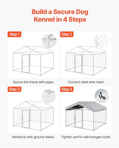 VEVOR Outdoor Dog Kennel, 6.56 x 6.56 x 5.25 ft Large Dog Kennel with Secure Lock, Outside Dogs Enclosures with UV-Resistant & Waterproof Roof Cover, Heavy Duty Pet Crate Cage Run for Large Dogs - size: 6.56 x 6.56 x 5.25 ft