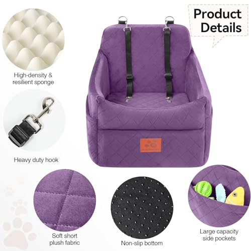 GL GLENSLAVE Dog Car Seat for Small/Medium Dogs, Dog Booster Car Seats with Thick Cushion for Dogs Under 35lbs, Detachable Washable Pet Carseat with Storage Pockets, 2 Safety Belts(Purple) - color: Purple