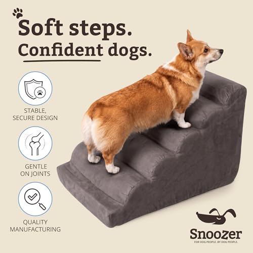 Snoozer Scalloped Pet Stairs for Dogs - Large Foam 5 Step Pet Stairs with Removable, Washable Cover - Secure & Durable 21" H - Lightweight Pet Ramp with 100lbs Capacity - Anthracite