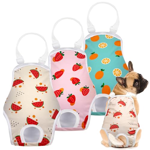 Jollywoods 3 Pack Washable Female Dog Diaper Onesie Sanitary Pantie with Adjustable Suspender, Fixed Doggie Diapers, Super Absorbent Leakproof for Dog in Heat Cycle - size: Medium(10"-16" Waist)