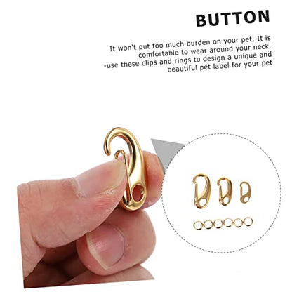 Toyvian 3Pcs Stainless Steel PET Tag Clips with Quick Release Hooks for Dog and Cat Collars Sturdy Lobster Connectors with 6 Rings