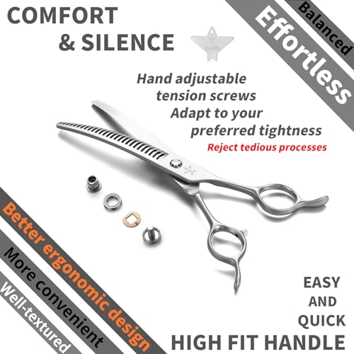 High-end Professional Dog Grooming Curved Thinning Scissors Teeth Blending Shears Pet Texturizing Thinner Blender Shears 7 Inch Extremely Very Sharp Made Of Stainless Steel Alloy For Dog Cat Groomer - style: 7inch Big Teeth Curved Thinning