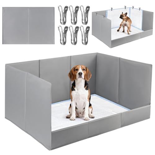 Dog Pee Pad Holder with High Walls, 32.3"x22"x15.7" No-Splash Indoor Dog Potty Box with 6 Clamps, No Assembly Foldable Potty Training Toilet for Large Small Medium Dogs Puppy Potty(Gray2) - color: (Gray2)