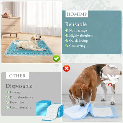 Homimp Washable Pee Pads for Dogs, Extra Large Reusable Puppy Pads Waterproof, Absorbent and Leakproof Dog Pee Pads, Non Slip Puppy Training Pads, Pet Mat for Floor,Crate,Couch,Whelping, Blue,36"x72" - size: 36"x72"(Pack of 1)