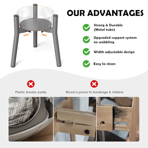 SHAINFUN Raised Dog Bowl Stand for Large Dogs with Tray, Adjustable Width 7 to 10.6", Elevated Tall Food Water Stand,Grey (Bowl Not Included) - color: Grey-HR, size: Height: 11.1", Width: 7-10.6"