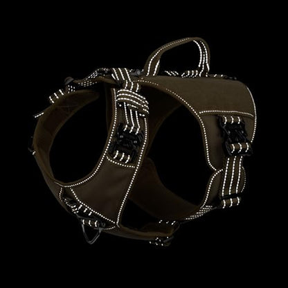 ICEFANG GN8 Tactical Dog Harness with 4X Metal Buckles for Large Sized Dogs,Reflective in Training Walking K9 Vest,No-Pull Front Leash Clip,Adjustable Pet Harness (Brown, Large (Pack of 1)) - color: Brown, size: Large (Pack of 1)