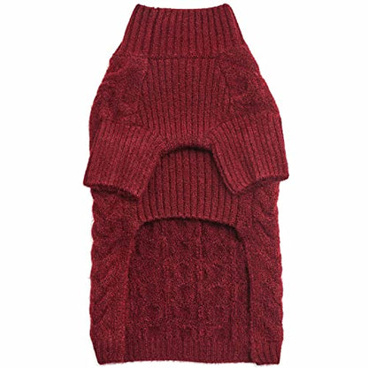 Blueberry Pet Classic Fuzzy Textured Knit Pullover Turtle-Neck Dog Sweater in Burgundy Red, Back Length 14", Pack of 1 Clothes for Dogs - color: Burgundy Red, Turtle-neck, size: 14 inch