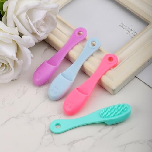 4 Pcs Cat Chin Brushes, Soft Silicone Manual Facial Cleansing Scrubber Cats Chin Cleaner Dog Finger Toothbrush Pet Tooth Brush with Improved Design for Dogs Cats Puppies Chin Cleaning Dental Care