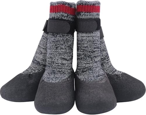 Mihachi Dog Socks Rubber Sole Paw Protectors with Straps Traction Control Anti-Slip Waterproof Boots Winter Paw Protectors - size: Large