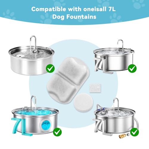 24+24+24 Pack Replacement Filters for oneisall 7L/230oz/1.8G Dog Fountains, 24 Filters + 24 Round Sponges + 24 Square Sponges Replacement Kit, 1-Year Supply