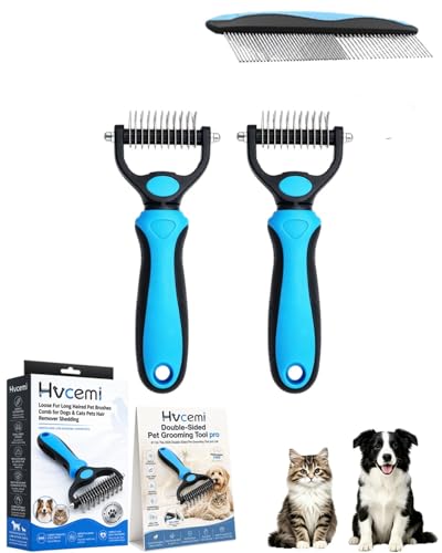 Double-Sided Pet Grooming Tool pro Brush for Deshedding Dog Brush Removes Tangles Knots and Loose Fur Long Haired Pet Brushes Comb for Dogs & Cats Pets Hair Remover Shedding(2pcBlue(M)) - color: 2pcBlue(M)