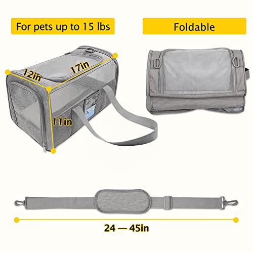 Refrze Cat Carrier,Dog Carriers for Small Dogs Medium Cats Pet Carrier up to 15 Lbs, TSA Airline Approved Cat Carrier Soft, Cat Dog Crate Travel Bag,Grey - color: Grey, size: 17.0"L x 12.0"W x 11.0"H