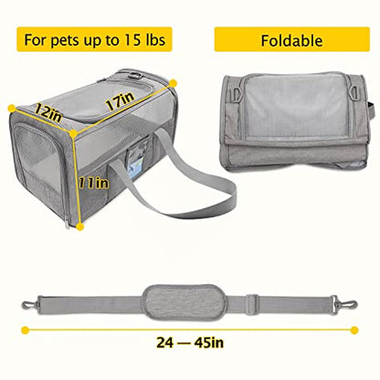 Refrze Cat Carrier,Dog Carriers for Small Dogs Medium Cats Pet Carrier up to 15 Lbs, TSA Airline Approved Cat Carrier Soft, Cat Dog Crate Travel Bag,Grey - color: Grey, size: 17.0"L x 12.0"W x 11.0"H