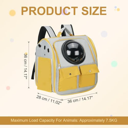 Pet Backpack Carrier, Portable and Ventilated, Oxford Cloth, Dogs Cats and Small Animals Travel Bag 12.99", (Yellow, 1 Pcs), Intended for Hiking/Camping/Traveling - color: Yellow