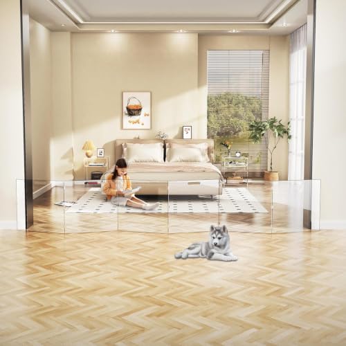Acrylic Pet Playpen Gate for The House Doorways, Acrylic Pet Gate for Dogs, Freestanding, Clear (6 Panel) - size: 6 Panel