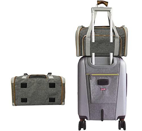 Mr. Peanut's Expandable Airline Approved Soft Sided Pet Carrier, Luxury Travel Tote with Premium Auto Self Locking Zippers, Plush Faux Fleece Bedding with Sturdy Plywood Base, 18LX10.5WX11 H