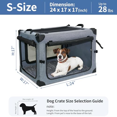 NEZUC Collapsible Dog Crates for Large Dogs Portable Soft Sided Travel Dog Carrier for Indoor & Outdoor, 4-Door Foldable Pet Kennel with Durable Mesh Windows (Gray, 24.0" L x 17.0" W x 17.0") - size: 24.0"L x 17.0"W x 17.0"H