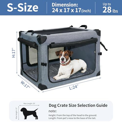 NEZUC Collapsible Dog Crates for Large Dogs Portable Soft Sided Travel Dog Carrier for Indoor & Outdoor, 4-Door Foldable Pet Kennel with Durable Mesh Windows (Gray, 24.0" L x 17.0" W x 17.0") - size: 24.0"L x 17.0"W x 17.0"H