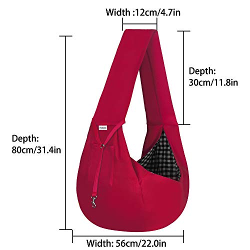FDJASGY Small Pet Sling Carrier-Hands Free Reversible Pet Papoose Bag Tote Bag with a Pocket Safety Belt Dog Cat for Outdoor Travel (Red) - color: Red