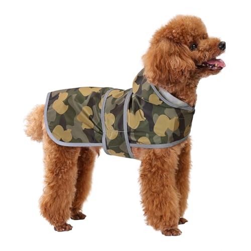 Dog Raincoat for Small Dogs Puppies Waterproof Jacket Hooded Rain Coats with Reflective Strips Leash Hole & Poncho Adjustable Fit (CamoDuck,S) - color: Camo Ducks, size: Small