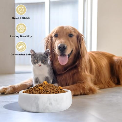 White Marble Dog Bowls, Non-Slip Dog Food Water Bowl Small, Heavy Duty Pet Bowl for Cats and Medium Dogs, Weighted African Natural Marble, Holds 4 Cups(5lbs) - color: Namib Fantasy, size: S