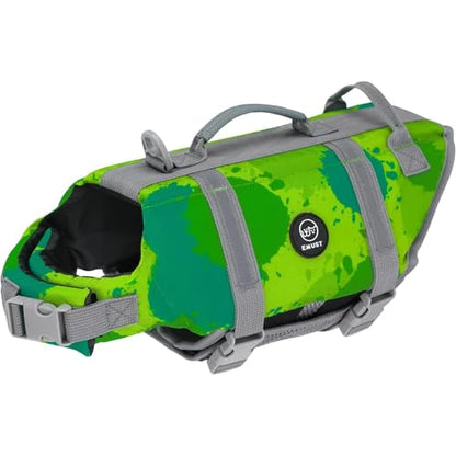 EMUST Dog Life Vests, Adjustable Dog Life Jacket with Rescue Handle, Dogs Flotation Vest for Small/Medium/Large Dogs, XS, MultiGreen - color: MultiGreen, size: XS