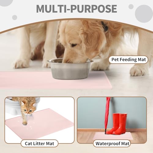WePet Non-Slip Waterproof Pet Feeding Mat, 20x12 Inch - Silicone Dog & Cat Food Mat with Raised Edge to Stop Food Spills and Water Spills - Dishwasher Safe, Easy Clean - color: Light Peach