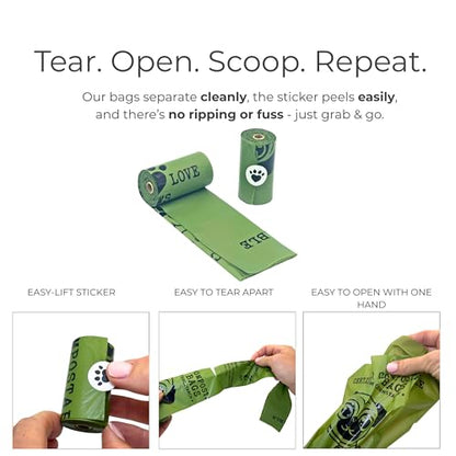 100% Certified Home Compostable Dog Poop Bags, Extra Thick, Plant-Based, Plastic-Free, Unscented, 240 Bags (16 Rolls), Leakproof & Easy Open