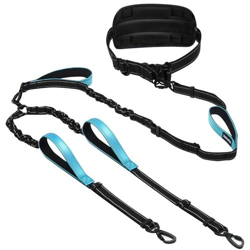 Hands Free Leash for 2 Large Dogs, No Tangle Waist Walking Bungee Leash, 6-8 FT Double Dog Leashes(50-150 lbs) - color: 2 Dog – Shadow Black
