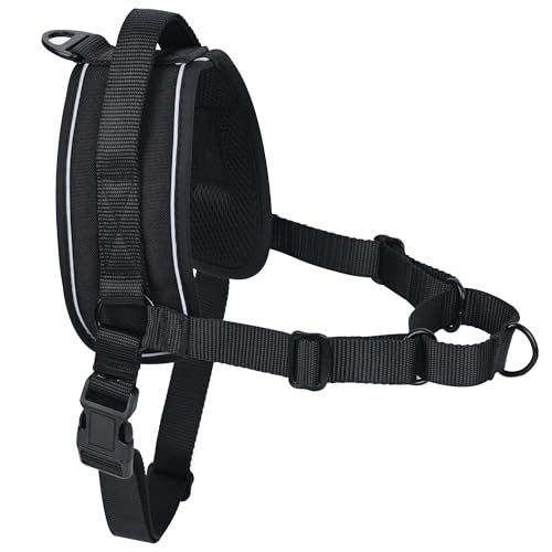 No Pull Dog Harness, Upgraded Padded No-Choke Pet Vest with Front and Back Clips, Effortless Walking Adjustable Dog Gear with Traffic Handle and Reflective Straps for Training (Black,M) - size: M