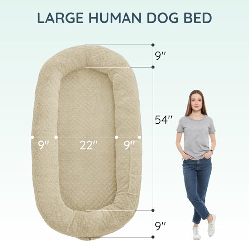 ChiXnuggle Faux Fur Washable Human Dog Bed Cover | 72*40*10,removable replace cover,soft fur,non-slip bottom,linen - color: Linen, size: Cover (72x40x10)