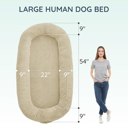 ChiXnuggle Faux Fur Washable Human Dog Bed Cover | 72*40*10,removable replace cover,soft fur,non-slip bottom,linen - color: Linen, size: Cover (72x40x10)