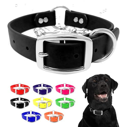 Regal Dog Products Medium Black Dog Collar with Heavy Duty Double Buckle & D Ring | Vinyl Coated, Custom Fit, Adjustable Biothane Dog Collar | Chew Resistant Waterproof Center-Ring Collar for Dogs - color: Black, size: Medium