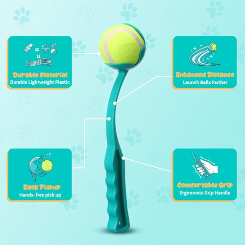 Junkin 2 Pcs 12.6-inch Dog Ball Launcher with 6 Pcs 2.5-inch Tennis Balls Pet Dog Thrower Fetch Toy for Dogs 20-60 lb Outdoor Training Park Backyard Beach