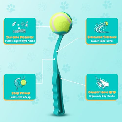 Junkin 2 Pcs 12.6-inch Dog Ball Launcher with 6 Pcs 2.5-inch Tennis Balls Pet Dog Thrower Fetch Toy for Dogs 20-60 lb Outdoor Training Park Backyard Beach