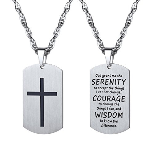 PROSTEEL Cross Necklace for Men Women, 316L Stainless Steel Dog Tag Cross/Dog Tags Military, Jesus Crucifix, Snake Cross, Black/Gold/Silver/Rose Gold/Blue Tone Cross Pendant, Come with Box - color: 2. Silver, style: 2. God grant me the SERENITY