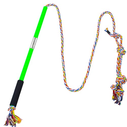 Interactive Flirt Pole Toy for Dogs Chase and Tug of War,Durable Teaser Wand with Pet Fleece Rope Tether Lure Toy to Outdoor Exercise & Training for Small Medium Large Dogs (Blue White) - color: blue white