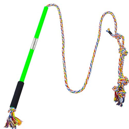 Interactive Flirt Pole Toy for Dogs Chase and Tug of War,Durable Teaser Wand with Pet Fleece Rope Tether Lure Toy to Outdoor Exercise & Training for Small Medium Large Dogs (Blue White) - color: blue white