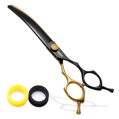 Professional Curved Thinning Shears Dog Grooming Scissors 7.5'' Black & Gold Curved Thinner Scissors for Grooming Large Dogs Pet 56 Teeth Japan 440C(Curved Thinner,Black Gold) - color: Black & Gold, size: 7.5 in Curved Thinners