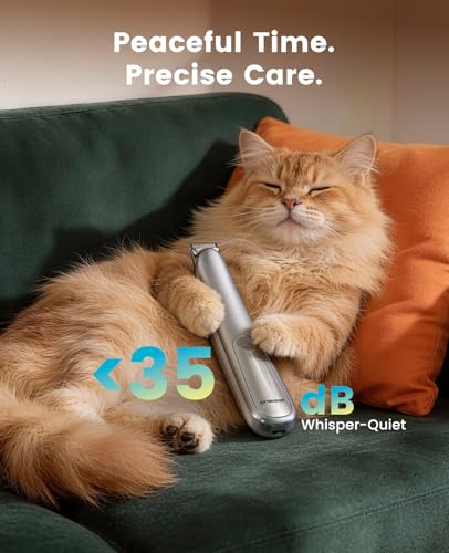 oneisall Dog Paw Trimmer with LED Light, 35dB Low Noise Paw Clippers for Dogs & Cats, 2-Speed 6500 RPM Cordless Rechargeable Trimmer with Curved Safety Blade for Between Toes & Sensitive Areas