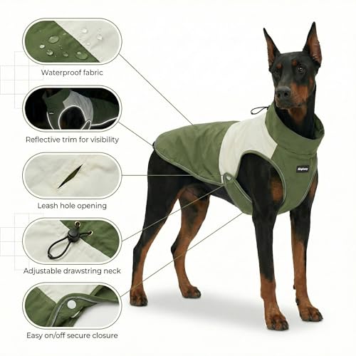 Waterproof Dog Raincoat with Harness Opening, Reflective Dog Rain Jacket for Dogs, Adjustable Drawstring Neck & Secure Belly Strap, Windproof Outdoor Pet Coat, Green (XX-Large) - size: XX-Large