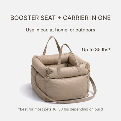 Dog Booster Car Seat for Small Dogs, Stable Non-Slip Design Up to 35 lbs, Water-Resistant PU Travel Carrier with Headrest Straps, Built-in Tether & Storage — Gray