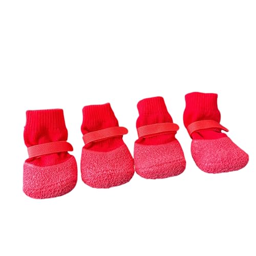 4pcs Nonslip Pet Shoes Waterproofed and Wear for Dog Various Weather Protecting Easyly Waterproofed Dog Shoes - color: Red, size: L