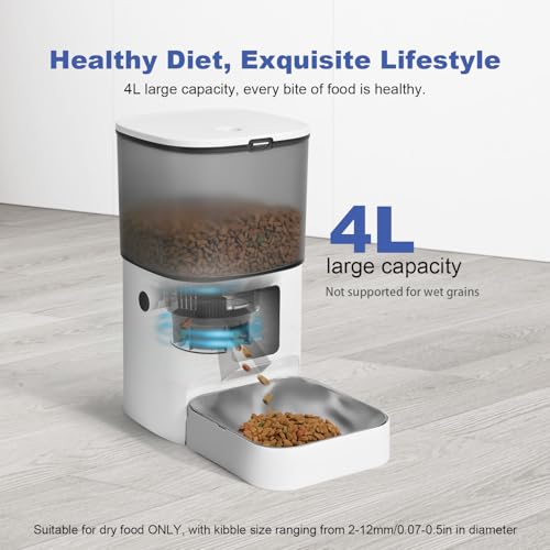 ANDOLL HOME 2.4G/5G Automatic Cat Feeder, 4L WiFi Food Dispenser with 10s Voice Recorder, Pet Feeder up to 10 Meals per Day, Timed Cat Feeder with Dry Food Sealed Ring (Matte White, 4.0 L) - color: Matte White