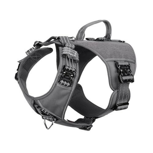 ICEFANG GN8 Tactical Dog Harness with 4X Metal Buckles for Small Sized Dogs,Reflective in Training Walking K9 Dog Vest,No-Pull Front Leash Clip,Adjustable Pet Harness (Grey, Small (Pack of 1)) - color: Grey, size: Small (Pack of 1)