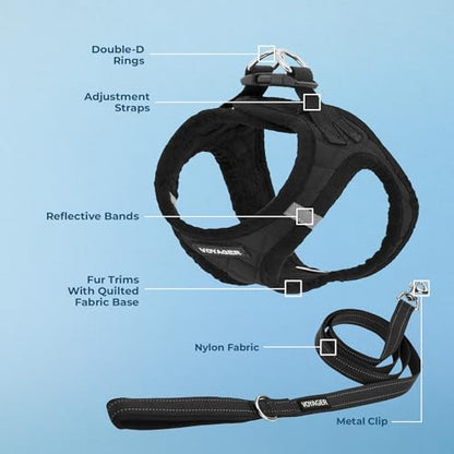 Best Pet Supplies Voyager Step-in Plush Dog Harness - Soft, Step in Vest Harness and Reflective Dog 5 ft Leash Combo with Neoprene Handle for Small and Medium Dogs, Black Plush, S - color: Harness Leash Set (Black Plush), size: S (Chest: 14.5 - 16")